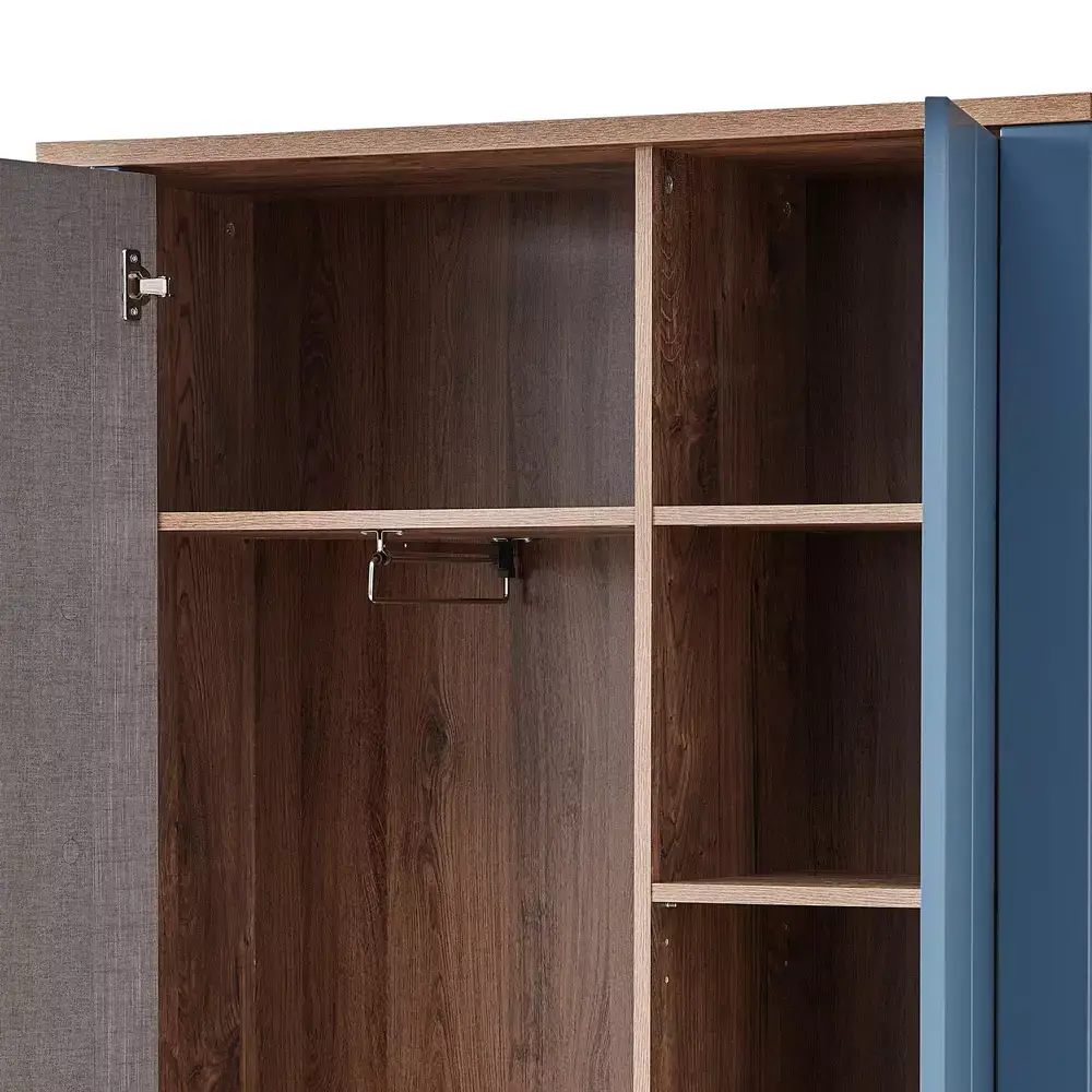 Lomadox Garderobenschrank matt blau mit Eiche mit Spiegel DEVON-36 Landhausstil, 98 cm breit, 2-türig Preisnachlass