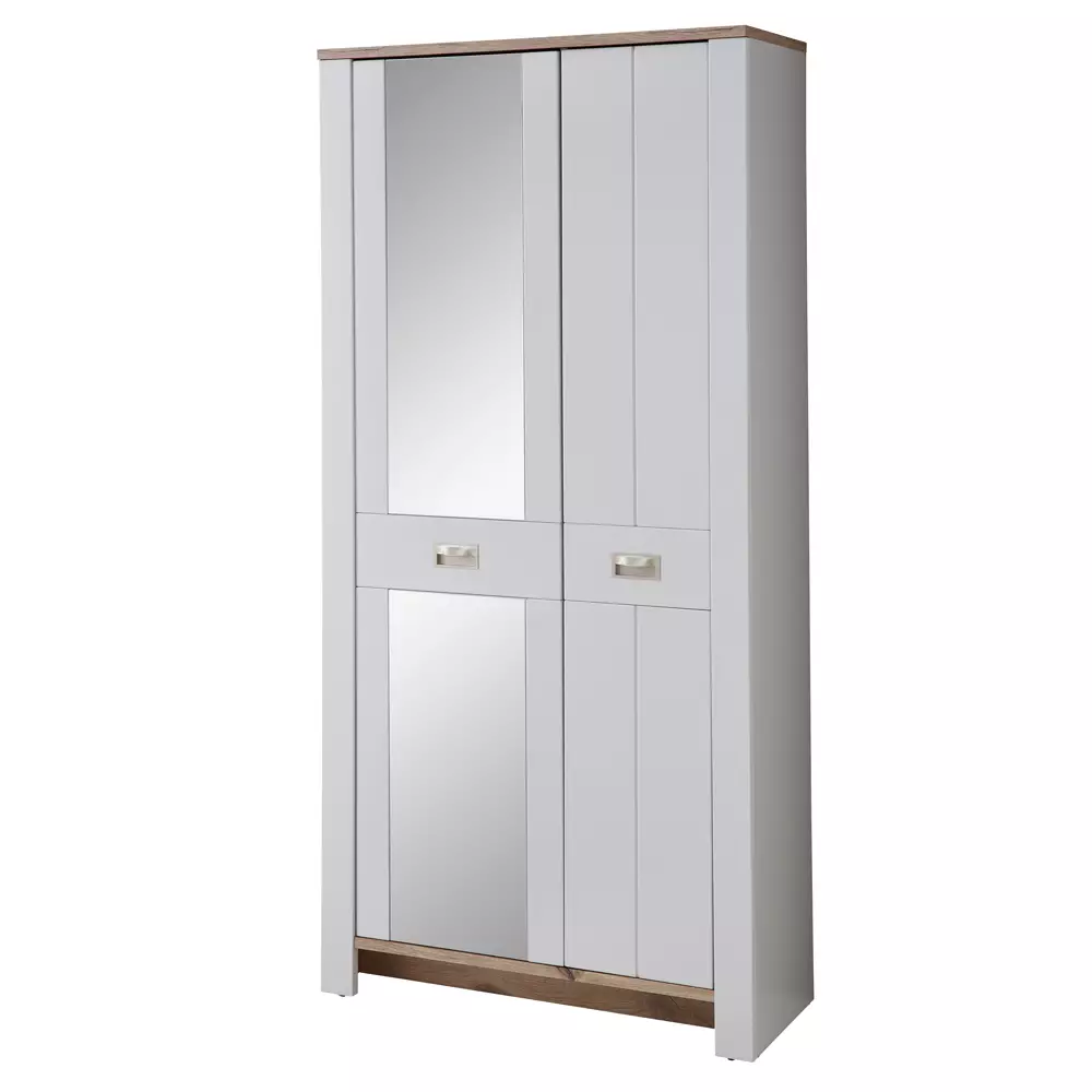 Lomadox Garderobenschrank matt grau mit Eiche mit Spiegel DEVON-36 Landhausstil, 98 cm breit, 2-türig
