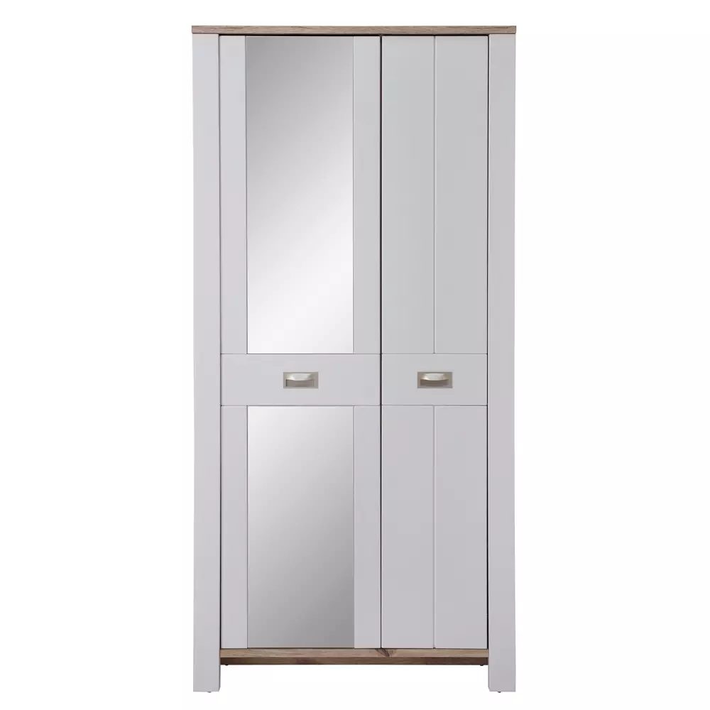 Lomadox Garderobenschrank matt grau mit Eiche mit Spiegel DEVON-36 Landhausstil, 98 cm breit, 2-türig Saisonschlussverkauf