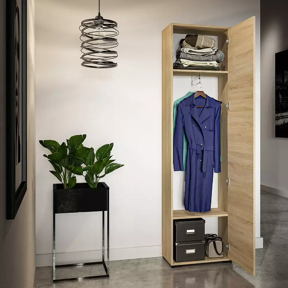 Lomadox Garderobenschrank mit 1 Tür Eiche hell CHEB-131 Black Friday