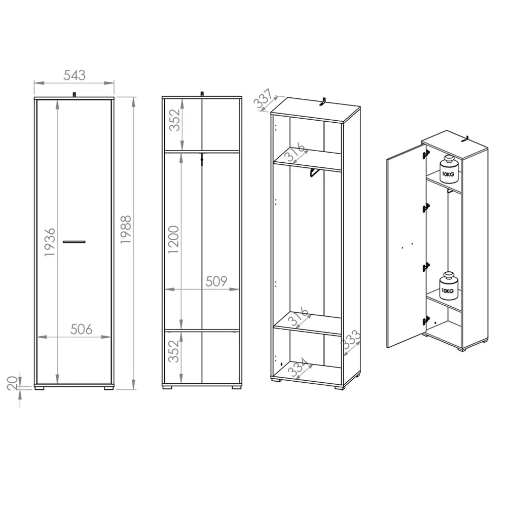 Lomadox Garderobenschrank mit 1 Tür Eiche hell CHEB-131 Black Friday