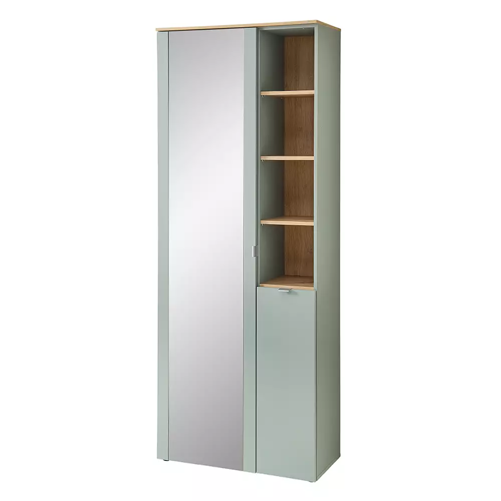 Lomadox Garderobenschrank mit Spiegel grün matt mit Eiche BLISS-36
