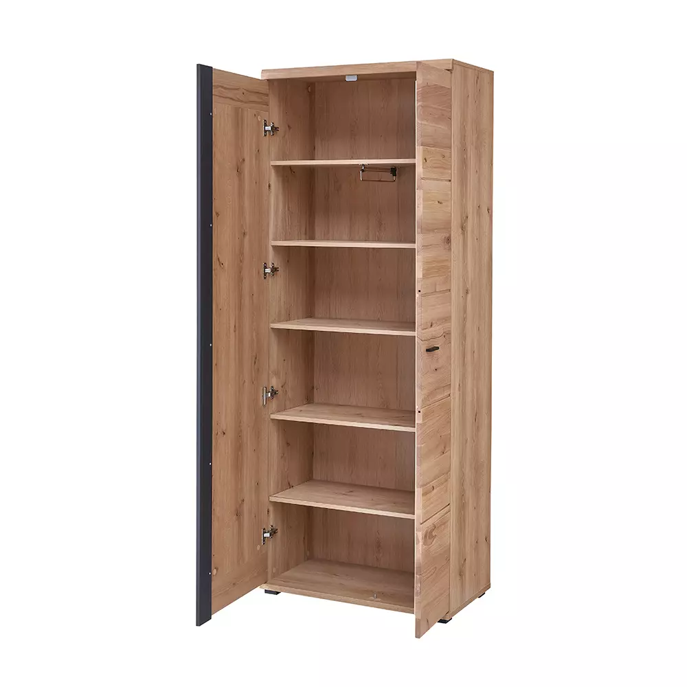 Lomadox Garderobenschrank mit Spiegeltür, Front Esche massiv gebürstet, SARINA-36, B/H/T ca. 80/203/40 cm Vatertagsangebot