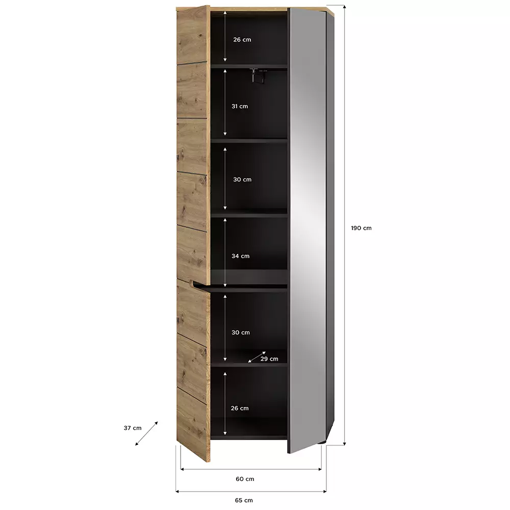 Lomadox Garderobenschrank modern in Eiche mit grau CORTONA-158 Valentinstagsangebot