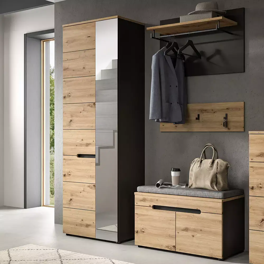 Lomadox Garderobenschrank modern in Eiche mit grau CORTONA-158 Valentinstagsangebot