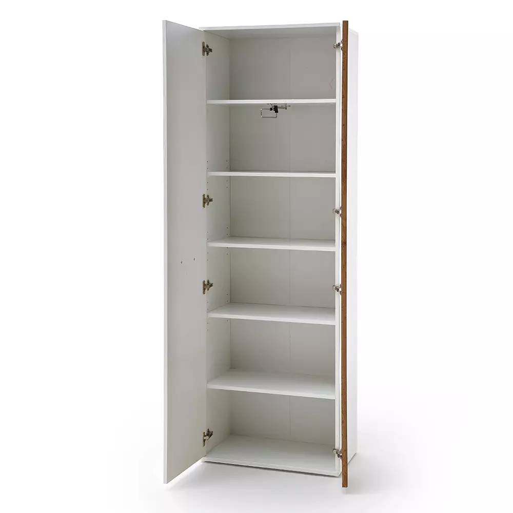 Lomadox Garderobenschrank, weiß Hochglanz mit Eiche, GUARDA-05 Online Outlet