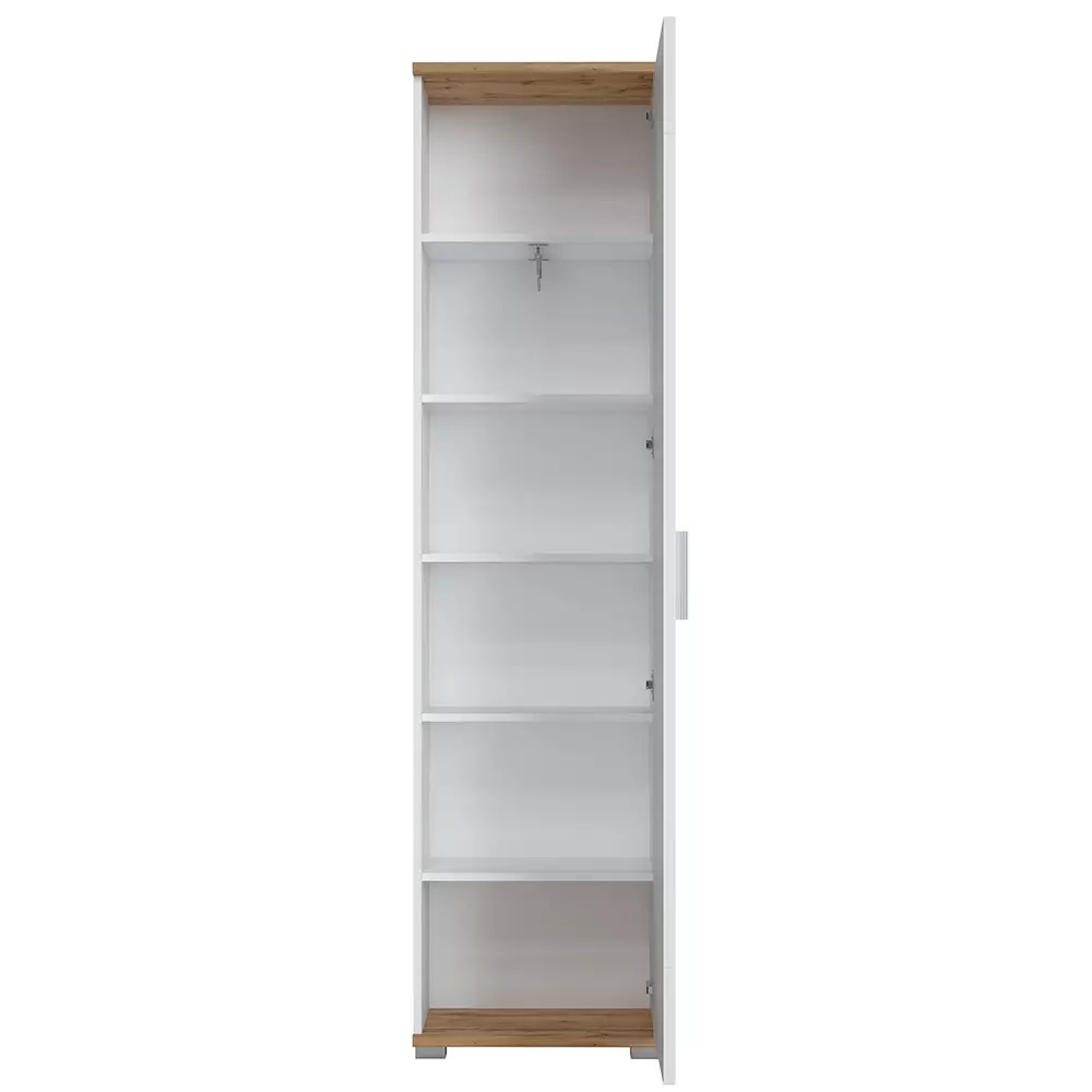 Lomadox Garderobenschrank, weiß Hochglanz mit Eiche, HUESCA-129 Zeitlich begrenztes Angebot