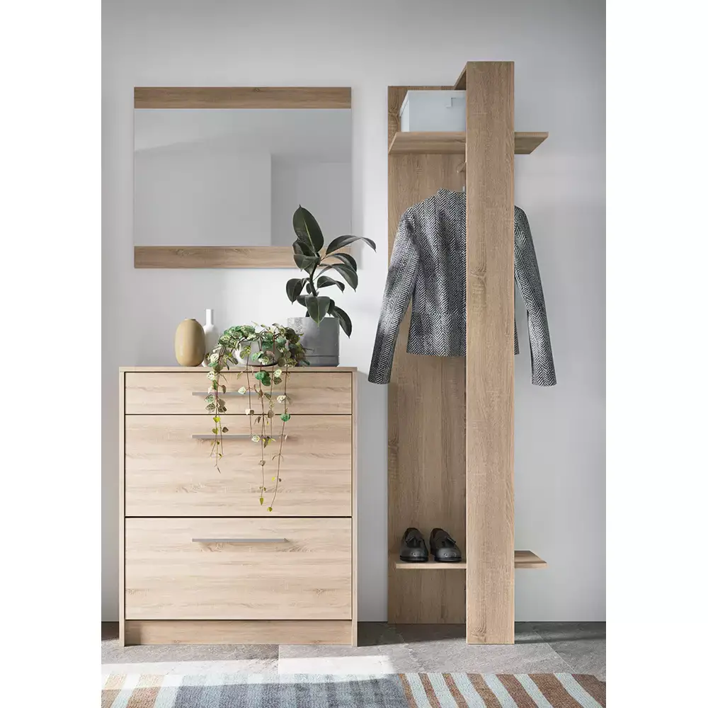Lomadox Garderobenset 3-teilig mit Spiegel und Schuhschrank in Eiche, AUSTIN-129
