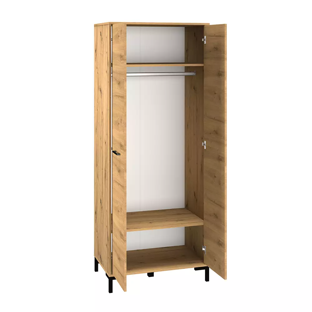 Lomadox Kleiderschrank 2-türig, Artisan Eiche Nb., NASSAU-131, B/H/T ca. 80/200/51 cm Bestseller