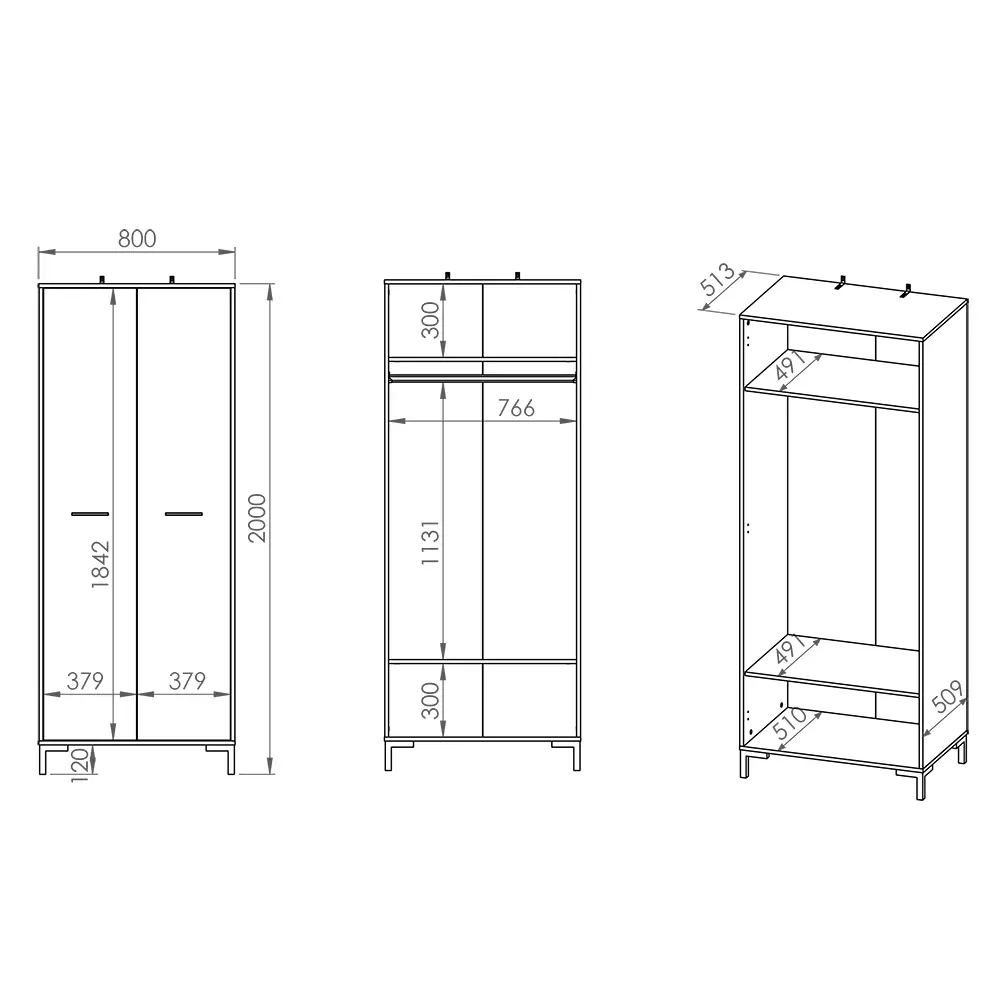 Lomadox Kleiderschrank 2-türig, Artisan Eiche Nb., NASSAU-131, B/H/T ca. 80/200/51 cm Bestseller