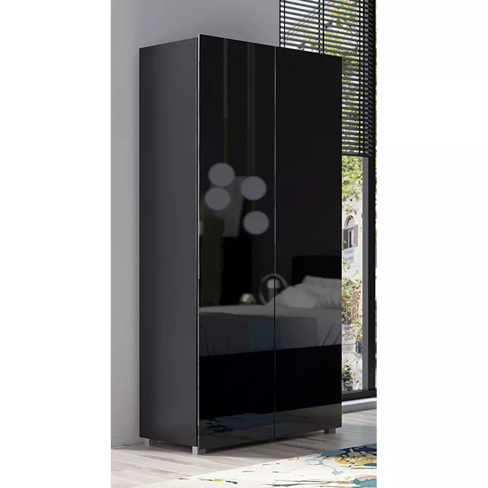 Lomadox Kleiderschrank Drehtürenschrank in schwarz Hochglanz CAIRNS-132, B/H/T ca. 80/200/52 cm Kauf eins, bekomm eins gratis