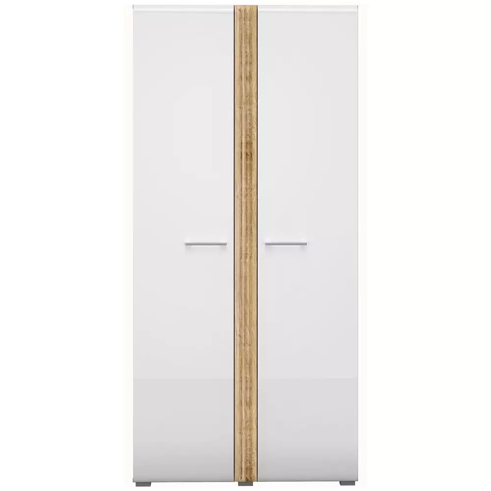 Lomadox Kleiderschrank Garderobenschrank mit 2 Kleiderstangen AKRON-131 Castello Eiche Nb. mit Fronten in weiß Hochglanz, B/H/T: ca. 92/196/56 cm Sonderangebote