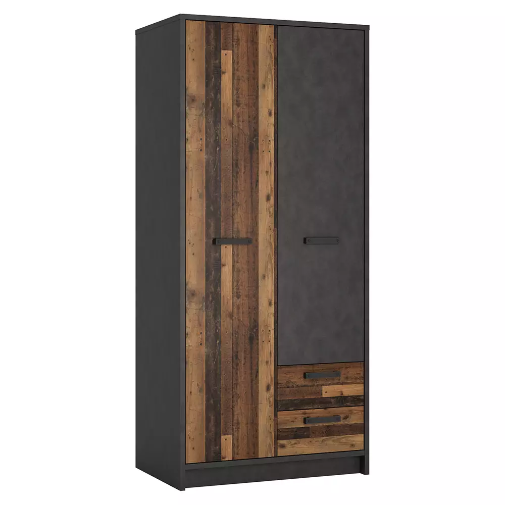 Lomadox Kleiderschrank Jugendzimmer 2-türig NELSON-129 in grau mit Holz Nb., B/H/T ca. 87/196/60 cm