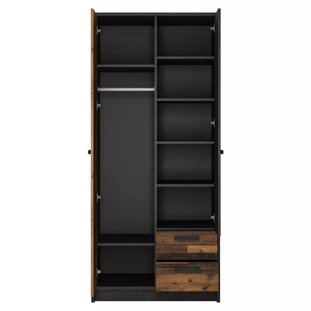 Lomadox Kleiderschrank Jugendzimmer 2-türig NELSON-129 in grau mit Holz Nb., B/H/T ca. 87/196/60 cm Tiefpreis