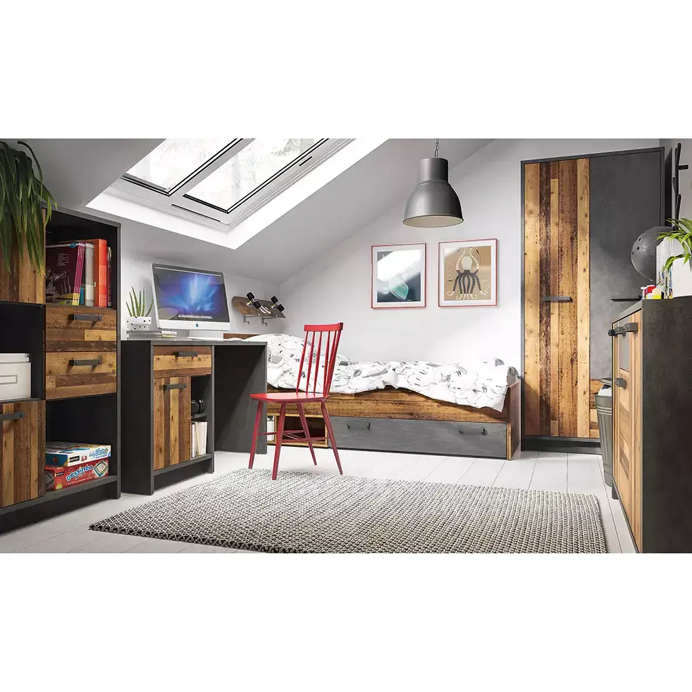 Lomadox Kleiderschrank Jugendzimmer 2-türig NELSON-129 in grau mit Holz Nb., B/H/T ca. 87/196/60 cm Tiefpreis