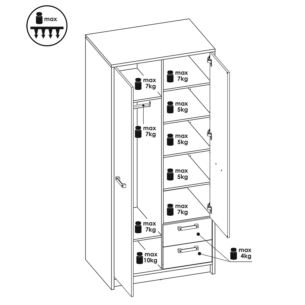 Lomadox Kleiderschrank Jugendzimmer 2-türig NELSON-129 in grau mit Holz Nb., B/H/T ca. 87/196/60 cm Tiefpreis