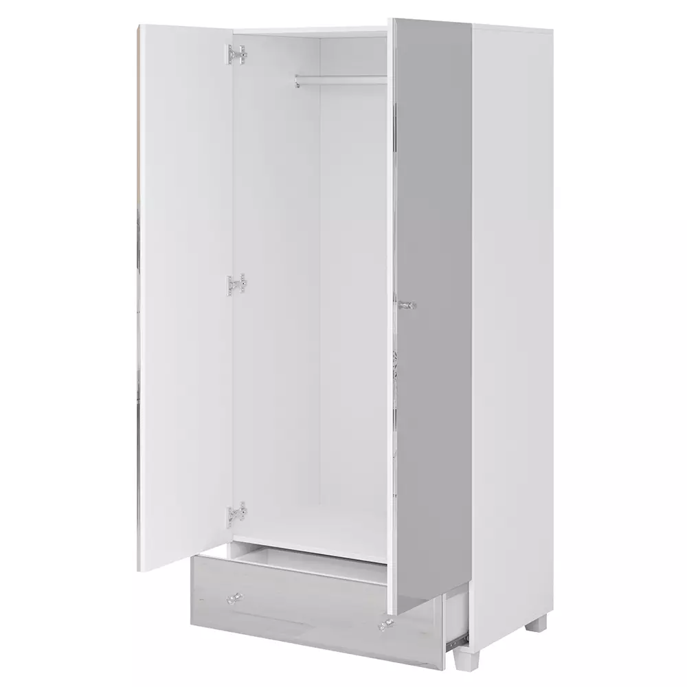 Lomadox Kleiderschrank mit Spiegel Fronten BUCCERI-83 weiß, 2-türig mit Schubkasten, B/H/T: ca. 86/185/55 cm Super Sparpreis