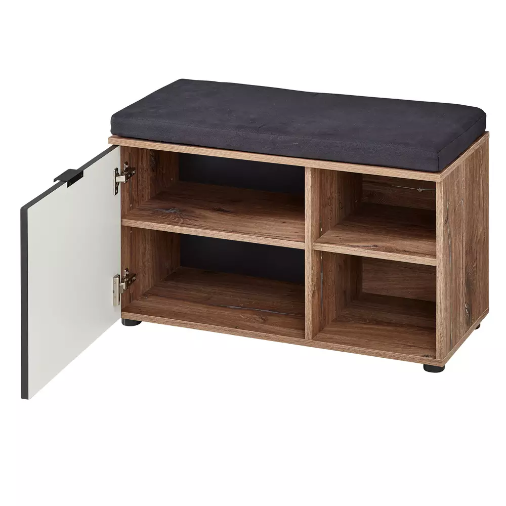 Lomadox Kleine Schuhbank modern inkl. Sitzkissen LORIENT-36 in Cosmos grau matt mit Flagstaff Eiche Umbra Nb., B/H/T ca. 82/51/38 cm Wochenangebot