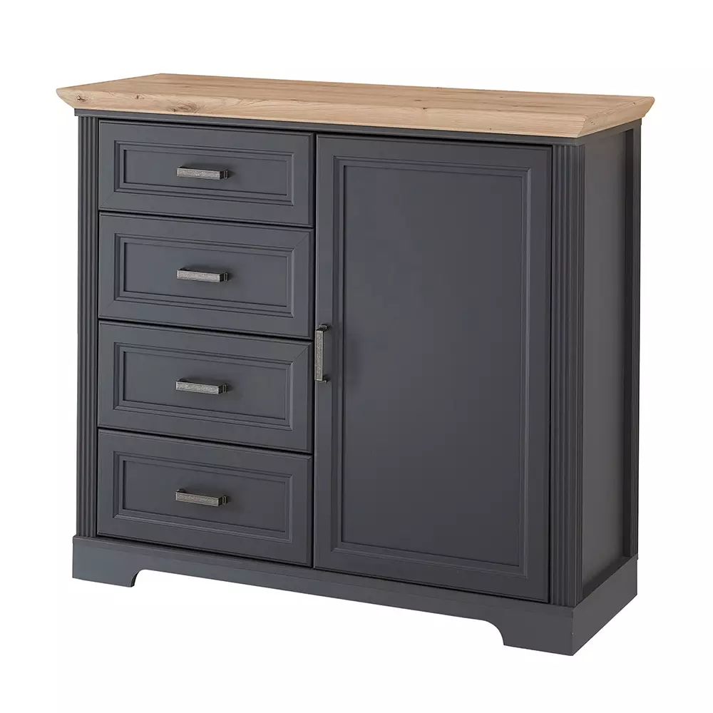 Lomadox Kommode Landhausstil mit 4 Schubkästen JÜLICH-36 in graphit mit Artisan Eiche Nb., B/H/T ca. 115/102/41 cm Bis zu 55% Rabatt