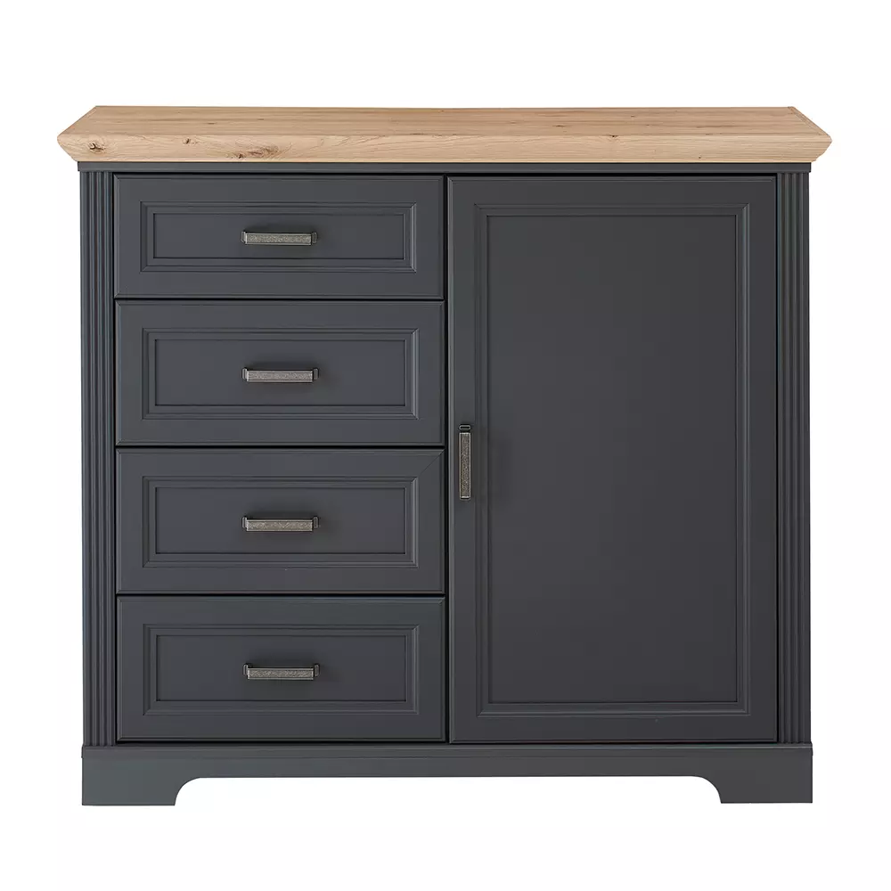 Lomadox Kommode Landhausstil mit 4 Schubkästen JÜLICH-36 in graphit mit Artisan Eiche Nb., B/H/T ca. 115/102/41 cm Bis zu 55% Rabatt