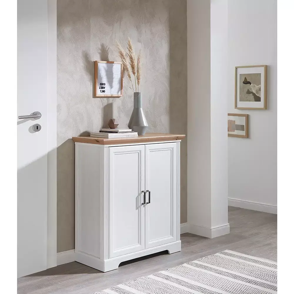 Lomadox Kommode Sideboard mit 2 Türen JÜLICH-36 in Pinie weiß Nb. mit Artisan Eiche Nb., B/H/T ca. 93/102/41 cm