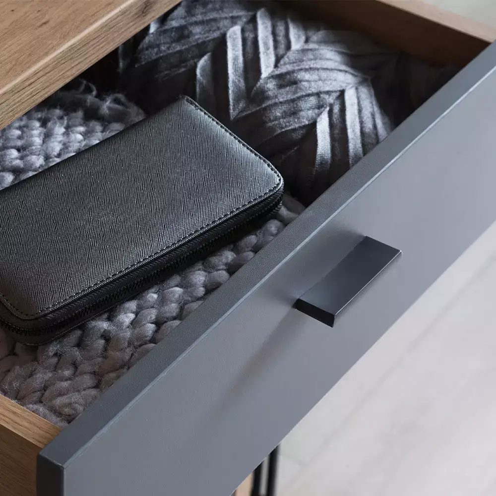 Lomadox Kommode, optionale Beleuchtung, grau matt, Eiche LAKELAND-05 zollfrei