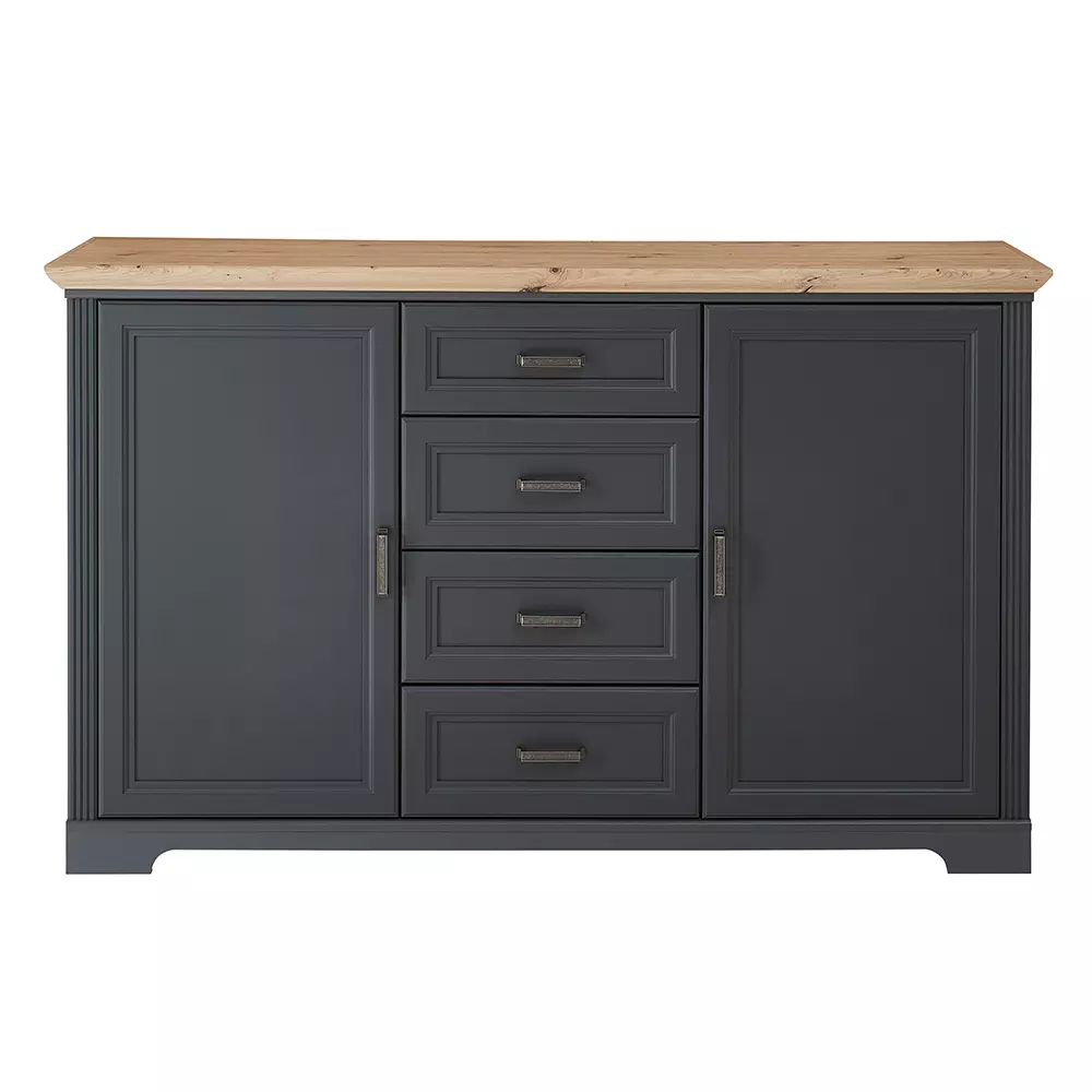 Lomadox Landhaus Sideboard mit 4 Schubkästen JÜLICH-36 in graphit mit Artisan Eiche Nb., B/H/T ca. 165/102/41 cm Online