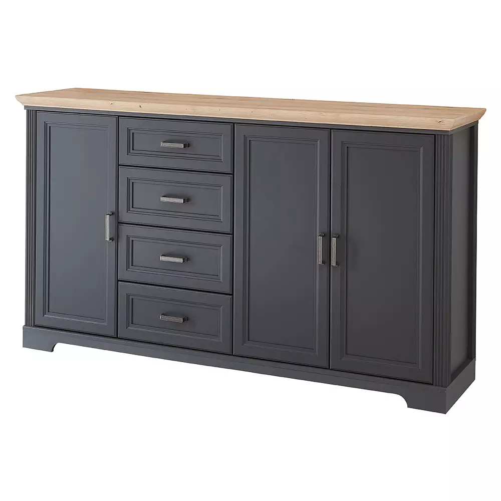Lomadox Landhaus Sideboard mit 4 Schubkästen JÜLICH-36 in graphit mit Artisan Eiche Nb., B/H/T ca. 165/102/41 cm Online