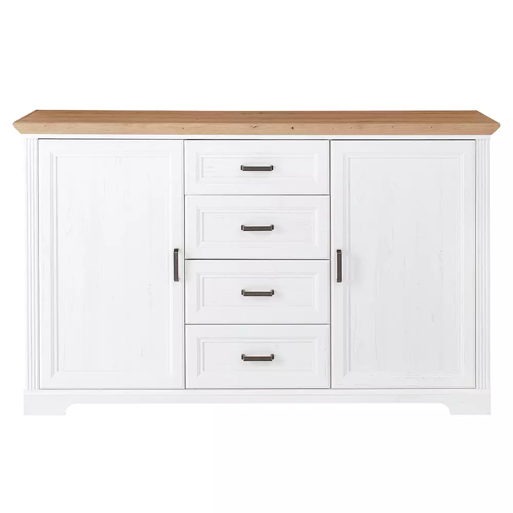 Lomadox Landhaus Sideboard mit 4 Schubkästen JÜLICH-36 in Pinie weiß Nb. mit Artisan Eiche Nb., B/H/T ca. 165/102/41 cm Outlet