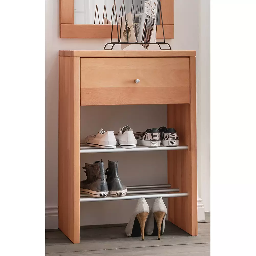 Lomadox Massivholz Flurschrank mit Schublade, Schuhablage Buche massiv CUENCA-137
