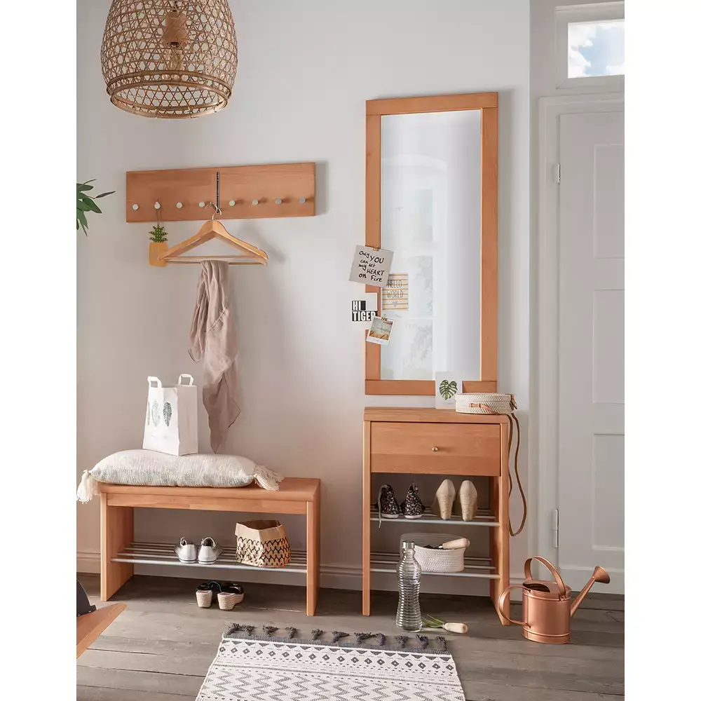 Lomadox Massivholz Flurschrank mit Schublade, Schuhablage Buche massiv CUENCA-137 Angebote