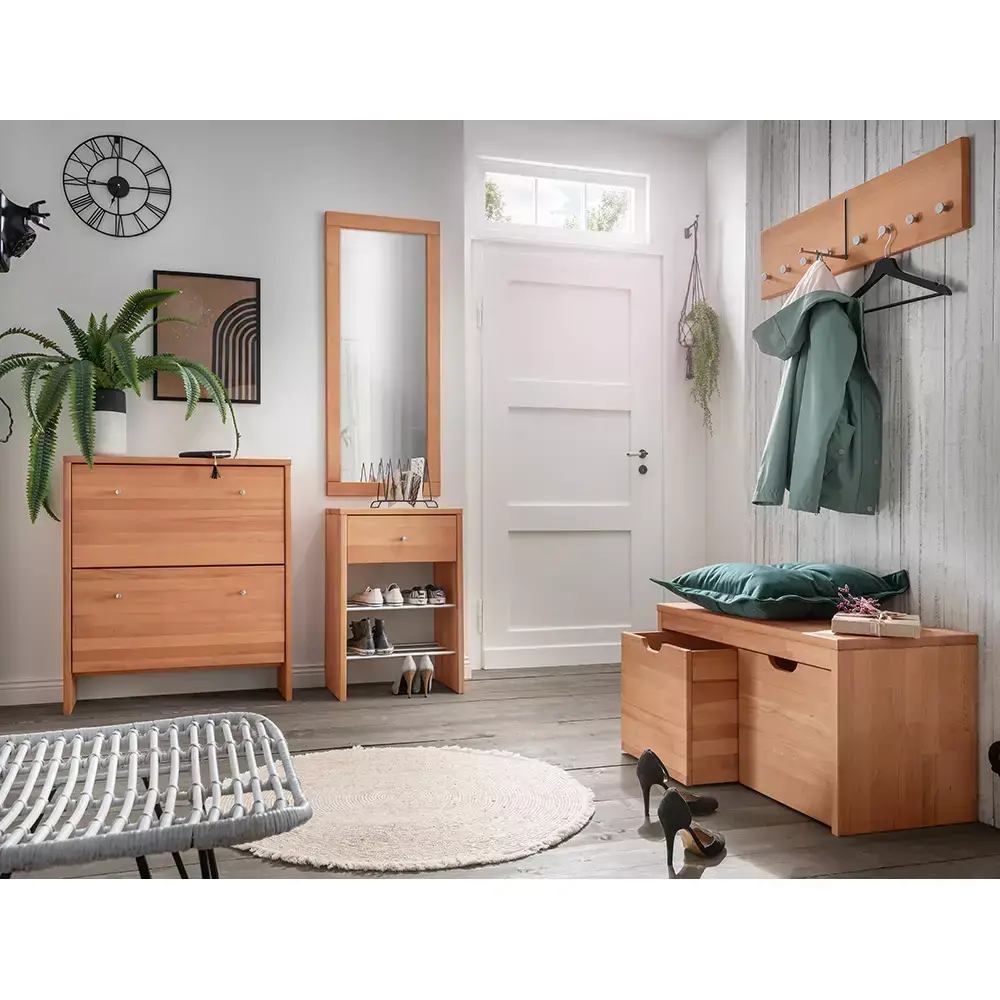 Lomadox Massivholz Flurschrank mit Schublade, Schuhablage Buche massiv CUENCA-137 Angebote