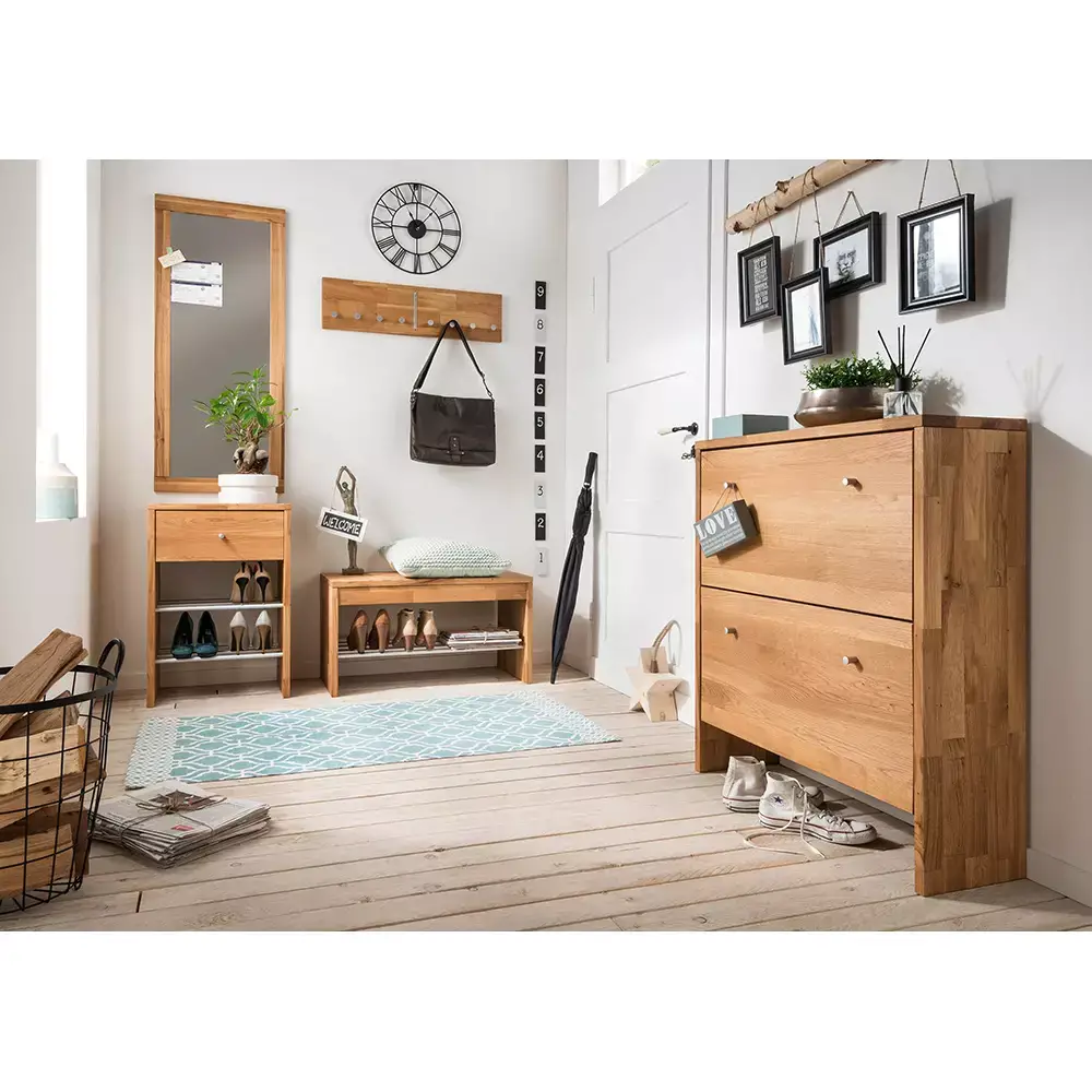 Lomadox Massivholz Garderobenpaneel 80 cm 1 Klapphaken Eiche massiv CUENCA-137 im Angebot