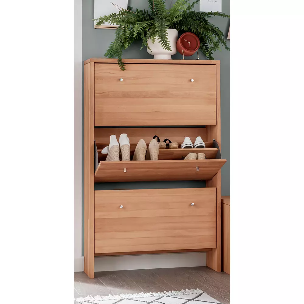 Lomadox Massivholz Schuhschrank 3 Klappen Buche massiv CUENCA-137 Günstiger Verkauf