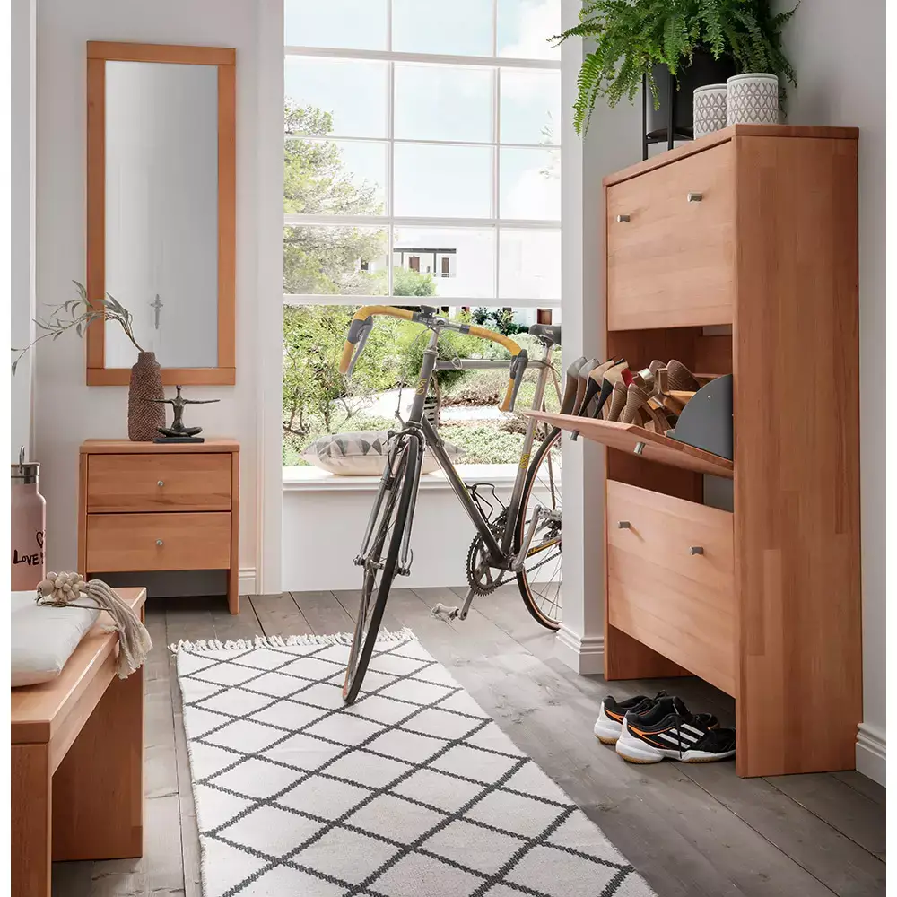 Lomadox Massivholz Schuhschrank 3 Klappen Buche massiv CUENCA-137 Günstiger Verkauf