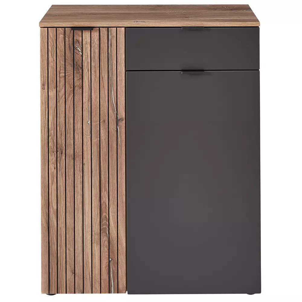 Lomadox Moderner Schuhschrank LORIENT-36 in Cosmos grau matt mit Flagstaff Eiche Umbra Nb., B/H/T ca. 82/103/38 cm
