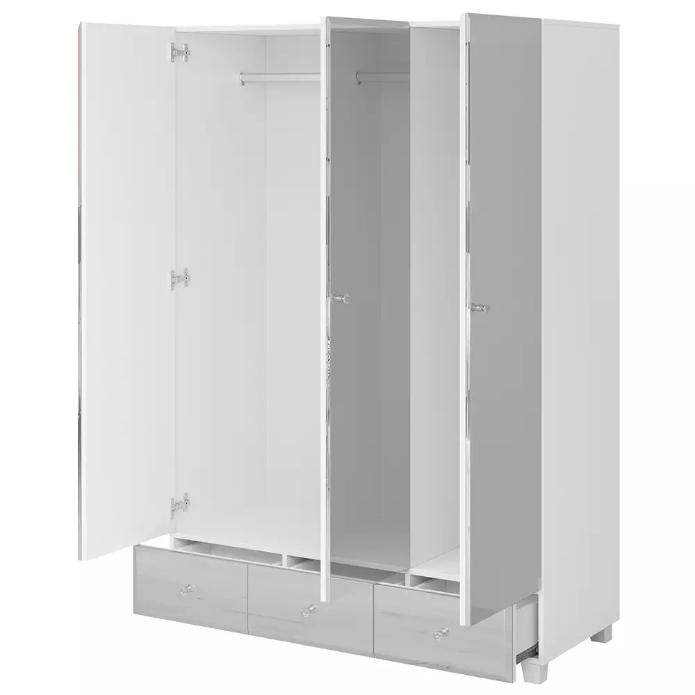 Lomadox Schlafzimmer Kleiderschrank mit Spiegel Fronten BUCCERI-83 weiß, 3-türig mit 3 Schubkästen, B/H/T: ca. 129/185/55 cm Weihnachtsangebot
