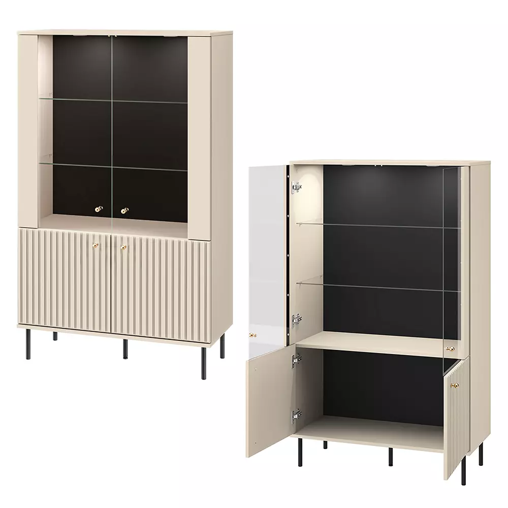 Lomadox Anbauwand in kaschmir matt SALOU-131 modern 4-teilig mit gerillter Optik Top Angebot