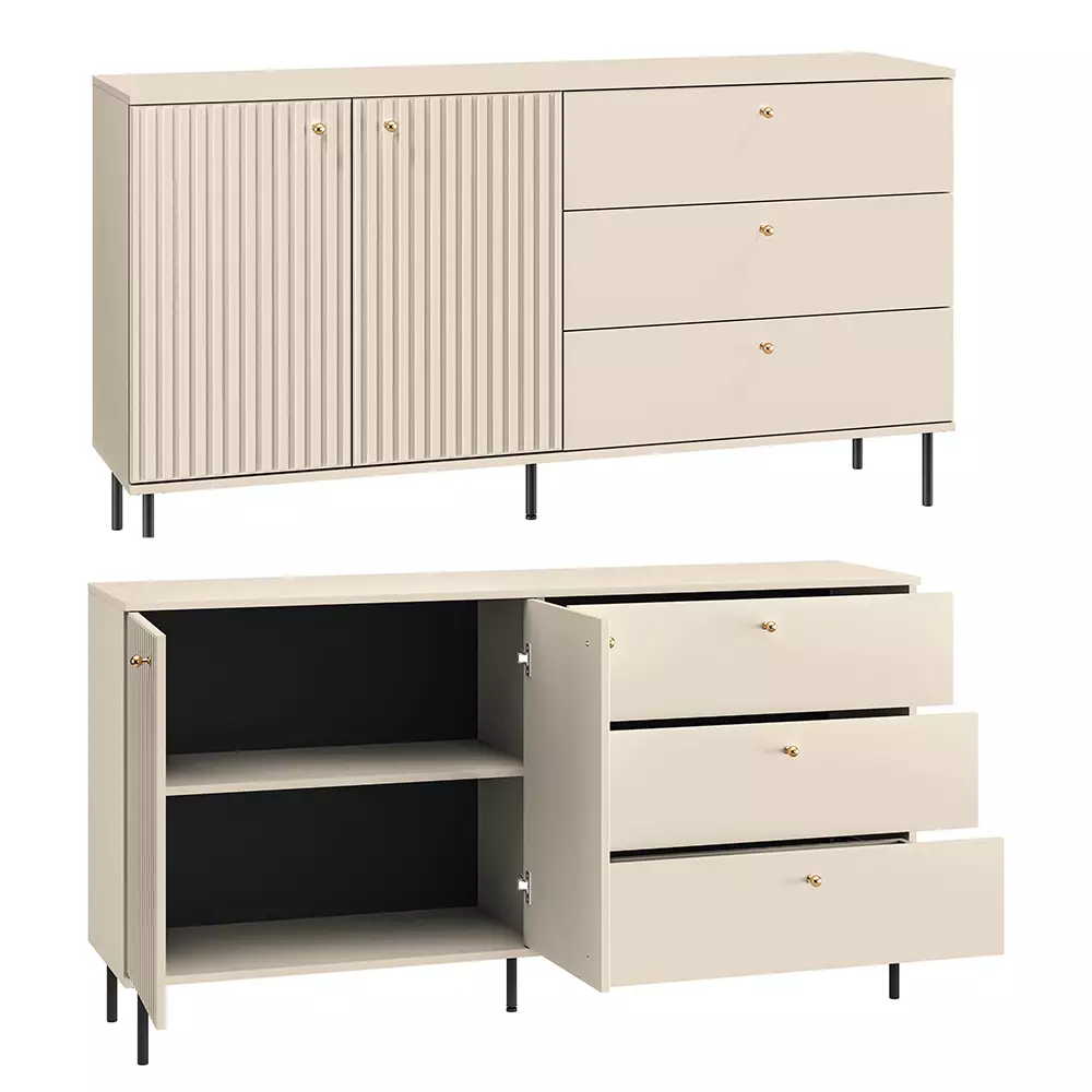 Lomadox Anbauwand in kaschmir matt SALOU-131 modern 4-teilig mit gerillter Optik Top Angebot