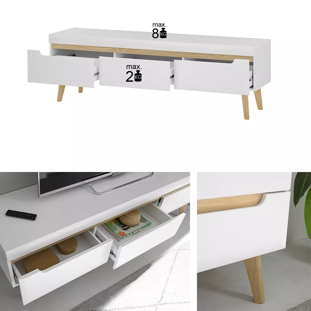 Lomadox Anbauwand in Weiß Matt mit Eiche STOCKTON-61, 3-teilig Neueste Mode