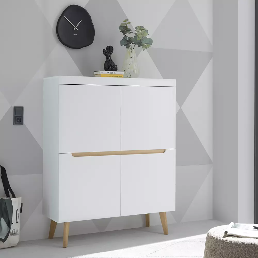 Lomadox Anbauwand in Weiß Matt mit Eiche STOCKTON-61, 3-teilig Neueste Mode