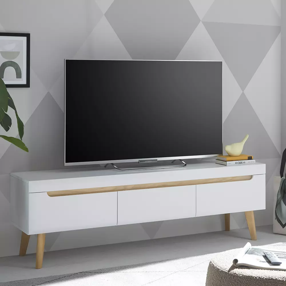Lomadox Anbauwand in Weiß Matt mit Eiche STOCKTON-61, 4-teilig Zeitlich begrenztes Angebot