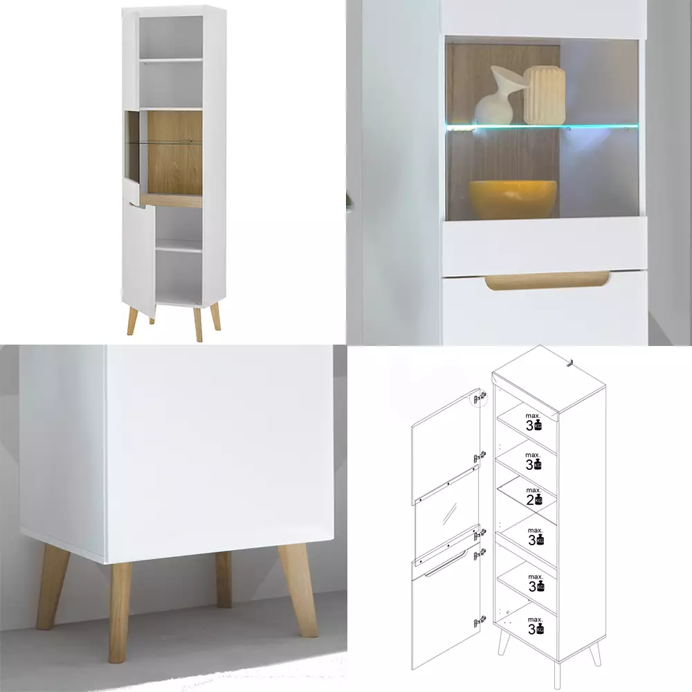 Lomadox Anbauwand in Weiß Matt mit Eiche STOCKTON-61, 5-teilig inkl. Couchtisch Blitzangebot