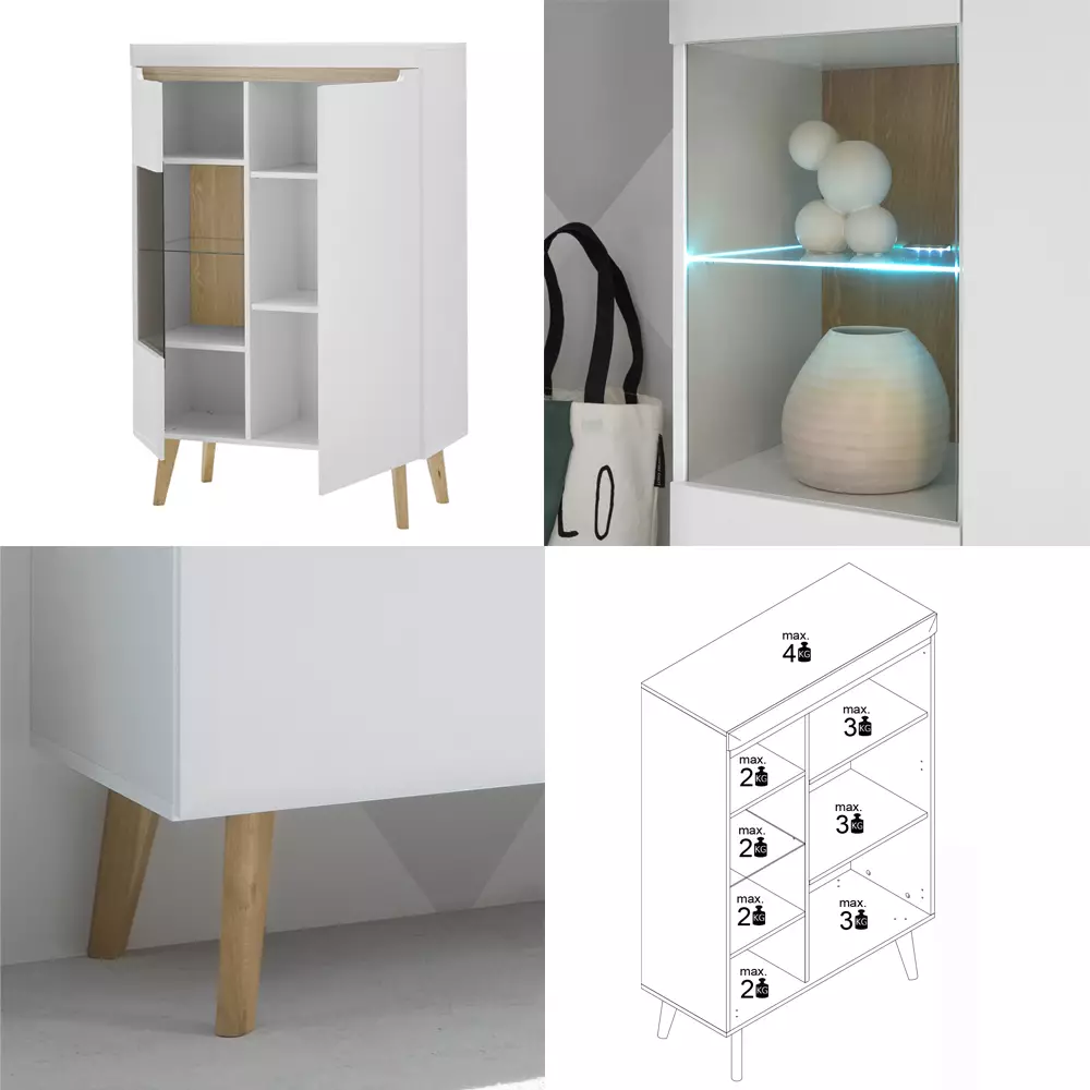 Lomadox Anbauwand in Weiß Matt mit Eiche STOCKTON-61, 5-teilig inkl. Couchtisch Blitzangebot