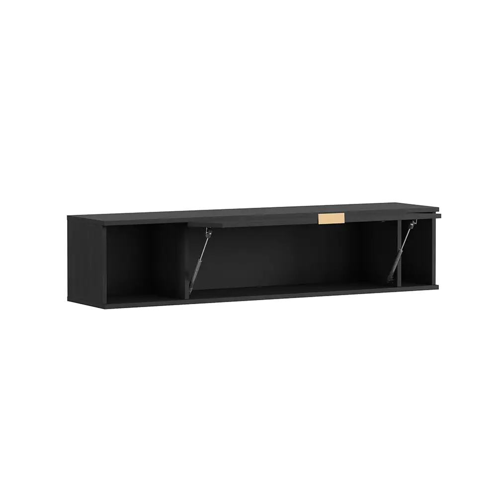 Lomadox Anbauwand mit Sideboard PERIA-132, LED Glasbodenbeleuchtung, Esche schwarz Nb. mit goldfarbenen Metallfüßen und -griffen Neuheiten