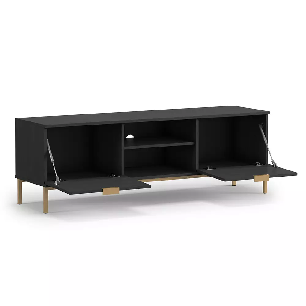 Lomadox Anbauwand mit Sideboard PERIA-132, LED Glasbodenbeleuchtung, Esche schwarz Nb. mit goldfarbenen Metallfüßen und -griffen Neuheiten