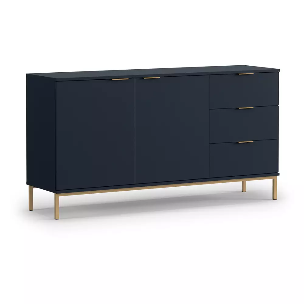 Lomadox Anbauwand mit Sideboard PERIA-132, LED Glasbodenbeleuchtung, Marineblau mit goldfarbenen Metallfüßen und -griffen Bestseller
