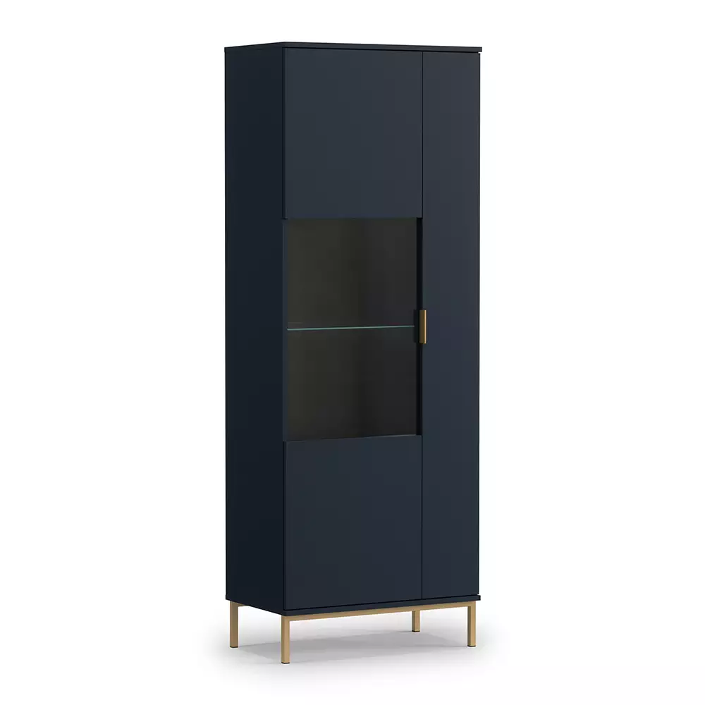 Lomadox Anbauwand mit Sideboard PERIA-132, LED Glasbodenbeleuchtung, Marineblau mit goldfarbenen Metallfüßen und -griffen Bestseller