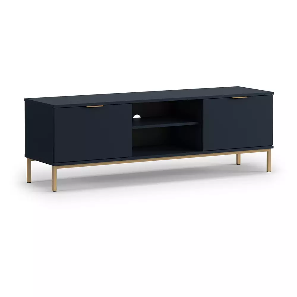 Lomadox Anbauwand mit Sideboard PERIA-132, LED Glasbodenbeleuchtung, Marineblau mit goldfarbenen Metallfüßen und -griffen Bestseller
