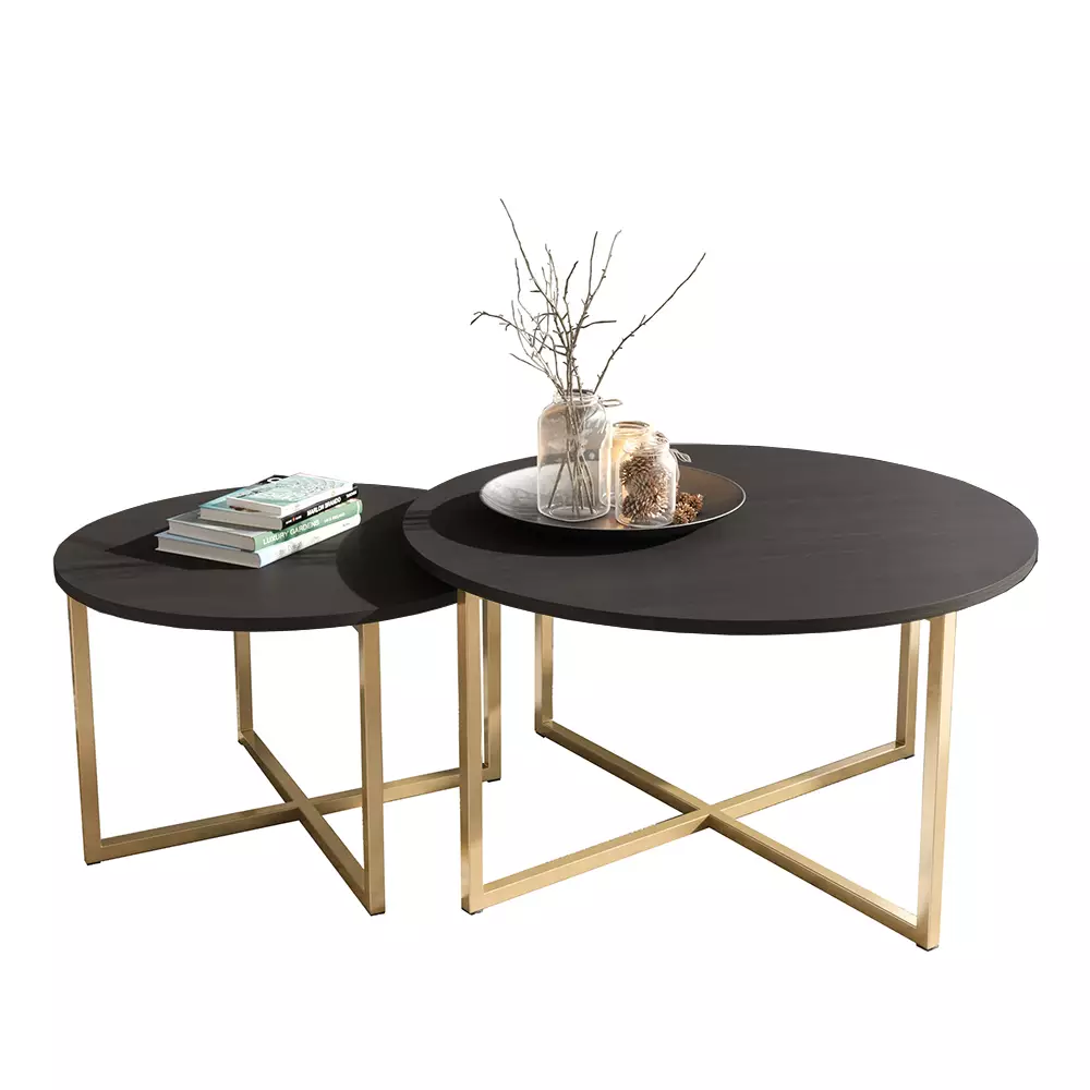Lomadox Anbauwand mit Sideboard und Couchtischen PERIA-132, LED Glasbodenbeleuchtung, Esche schwarz Nb. mit goldfarbenen Metallfüßen und -griffen Saisonale Angebote